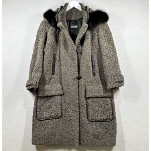 Vintage Jinx Coat Womans Medium Brown Alpaca Fox Fur Long Warm Textured Pockets